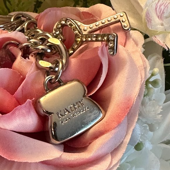 Kathy Van Zeeland Signature Bag/Heart/Keys Bag Charm Key Chain Silver Toned - Picture 12 of 14